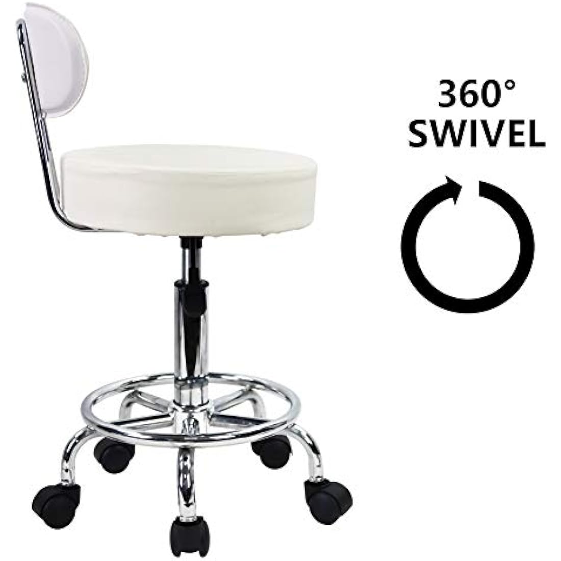 KKTONER PU Leather Rolling Stool Mid-Back with Footrest Height Adjustable Office Computer Home Drafting Swivel Task Chair with Wheels (White)