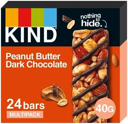 KIND Bars, Gluten Free Snack Bars, Peanut Butter Dark Chocolate, Healthy Snack, No Artificial Colours, Flavours or Preservatives, Multipack 24 x 40g
