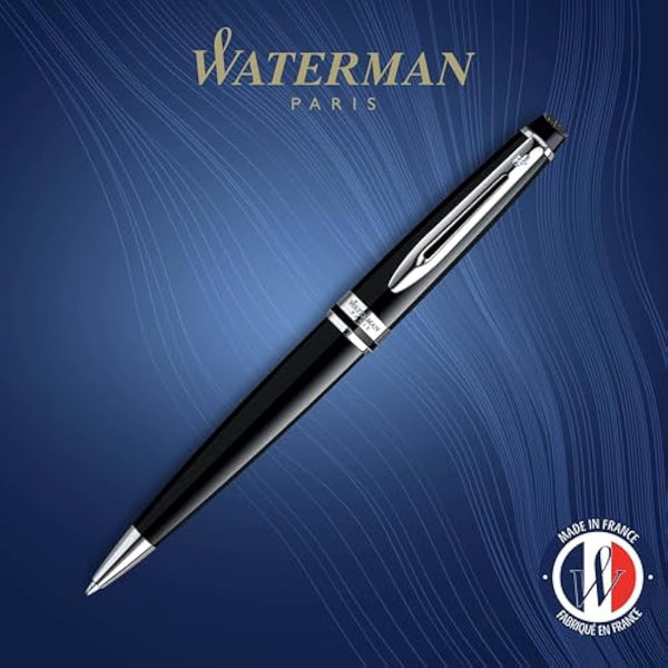 Waterman Expert Ballpoint Pen | Gloss Black with Chrome Trim | Medium Tip | Blue Ink | Gift Box