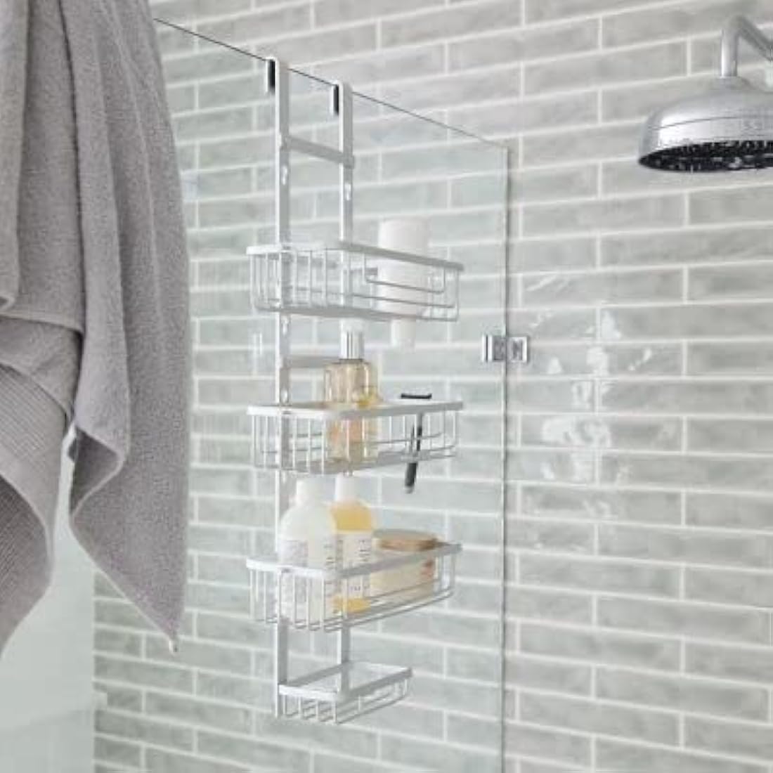 lakeland Adjustable Bath & Shower Caddy – Hangs Over Door Or On Wall Aluminium To Prevent Rusting