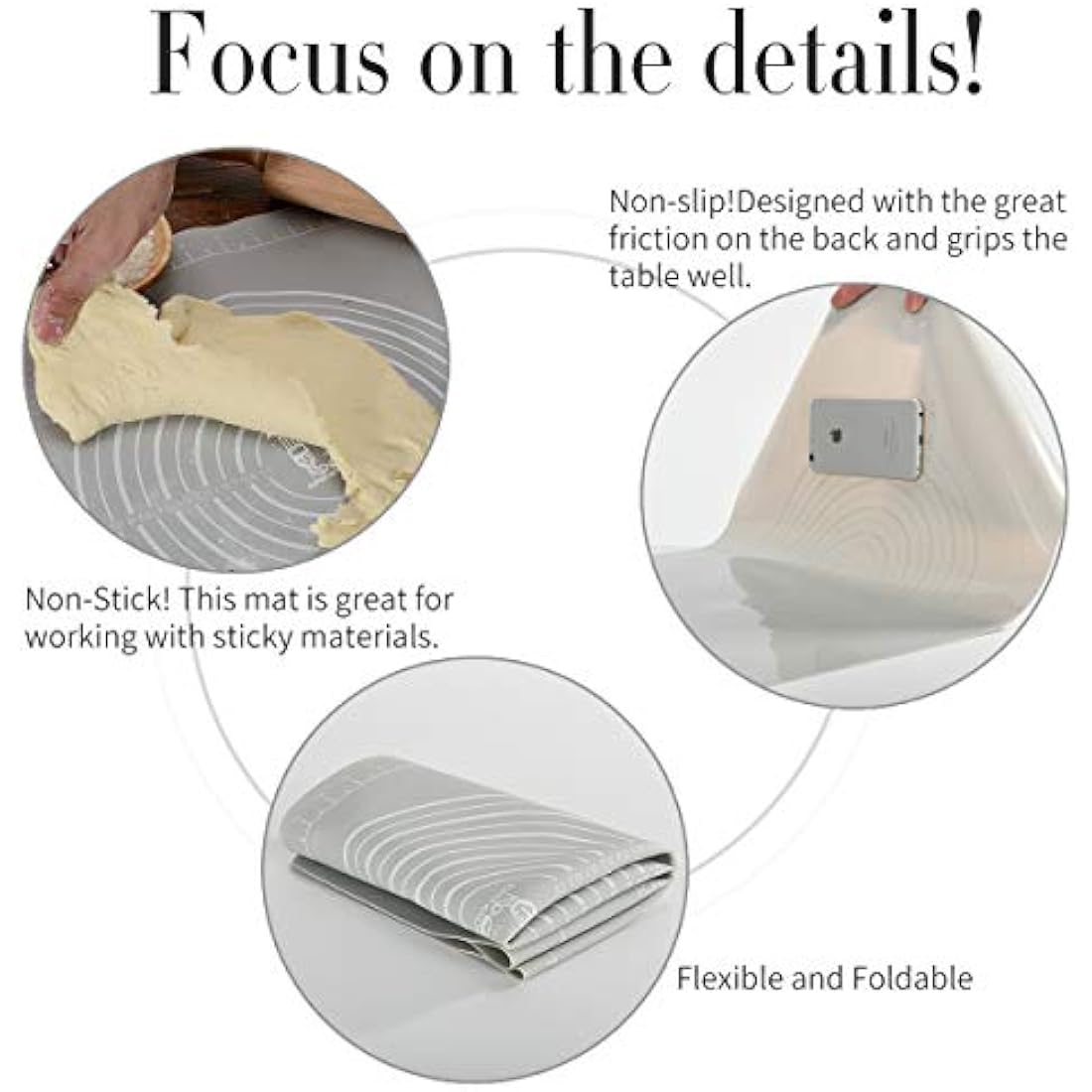 Super Kitchen Nonstick Silicone Baking Pastry Mat with Dough Scraper, Nonslip Kneading Board Mat Fondant Rolling Sheet, Baking Equipment Accessory, Art Craft Mat, Table Placemat (80 x 60 cm, Grey)