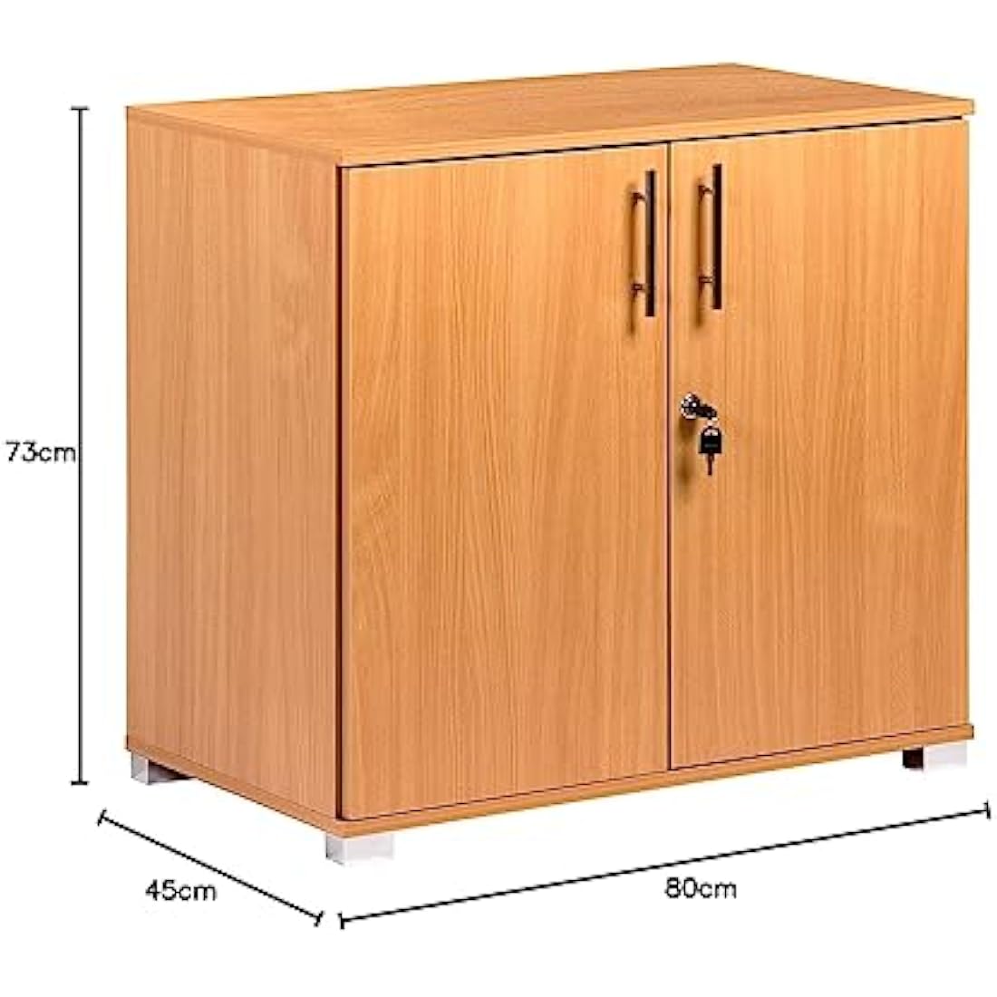MMT Beech Storage Cabinet 2 Door with Adjustable Shelf, 75cm Tall Office Storage Cupboard, Lockable Cupboard for Home and Office, Sideboard for Study