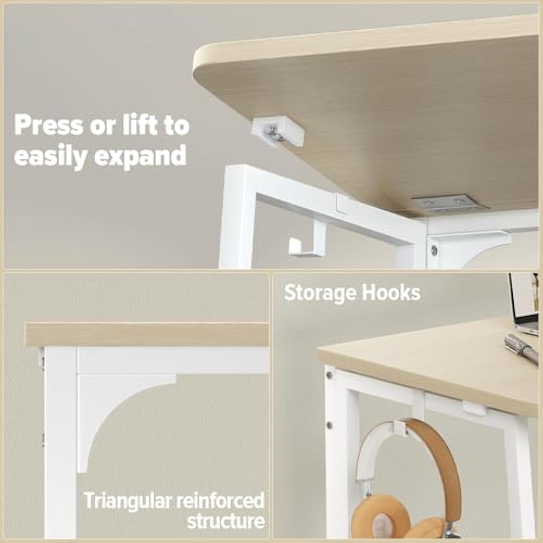WOHOMO Folding Desk, Small Foldable Desk for Small Spaces, Space Saving Computer Table Writing Workstation for Home Office, Easy Assembly, Oak