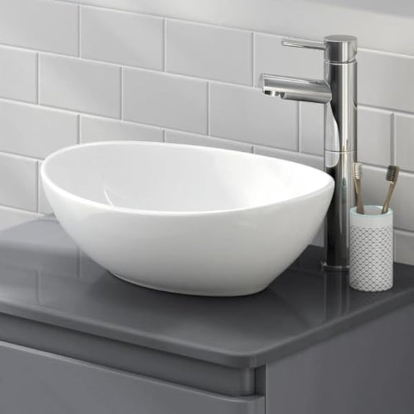 iBathUK Modern Oval Gloss White Countertop Basin Sink Ceramic