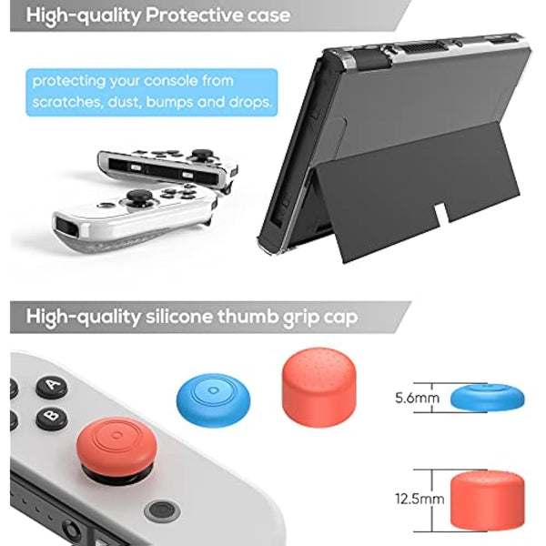 FYOUNG Carry Case for Nintendo Switch OLED Case and Cover Accessories Bundle, Travel Carrying Case Bundle with Switch OLED Protective Case, Screen Protector, Thumb Grip Covers Accessories Kit - White