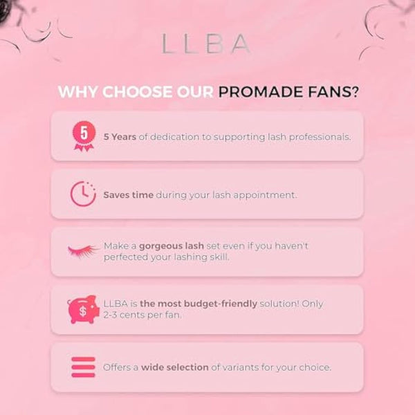 LLBA Promade Mix Fans | Handmade Volume Eyelashes | Multi Selections From 5D To 12D | C CC D Curl | Thickness 0.03~0.1 mm | 9-18mm Length | Long Lasting | Easy Application (8D-0.05 C, 9-10-11mm)