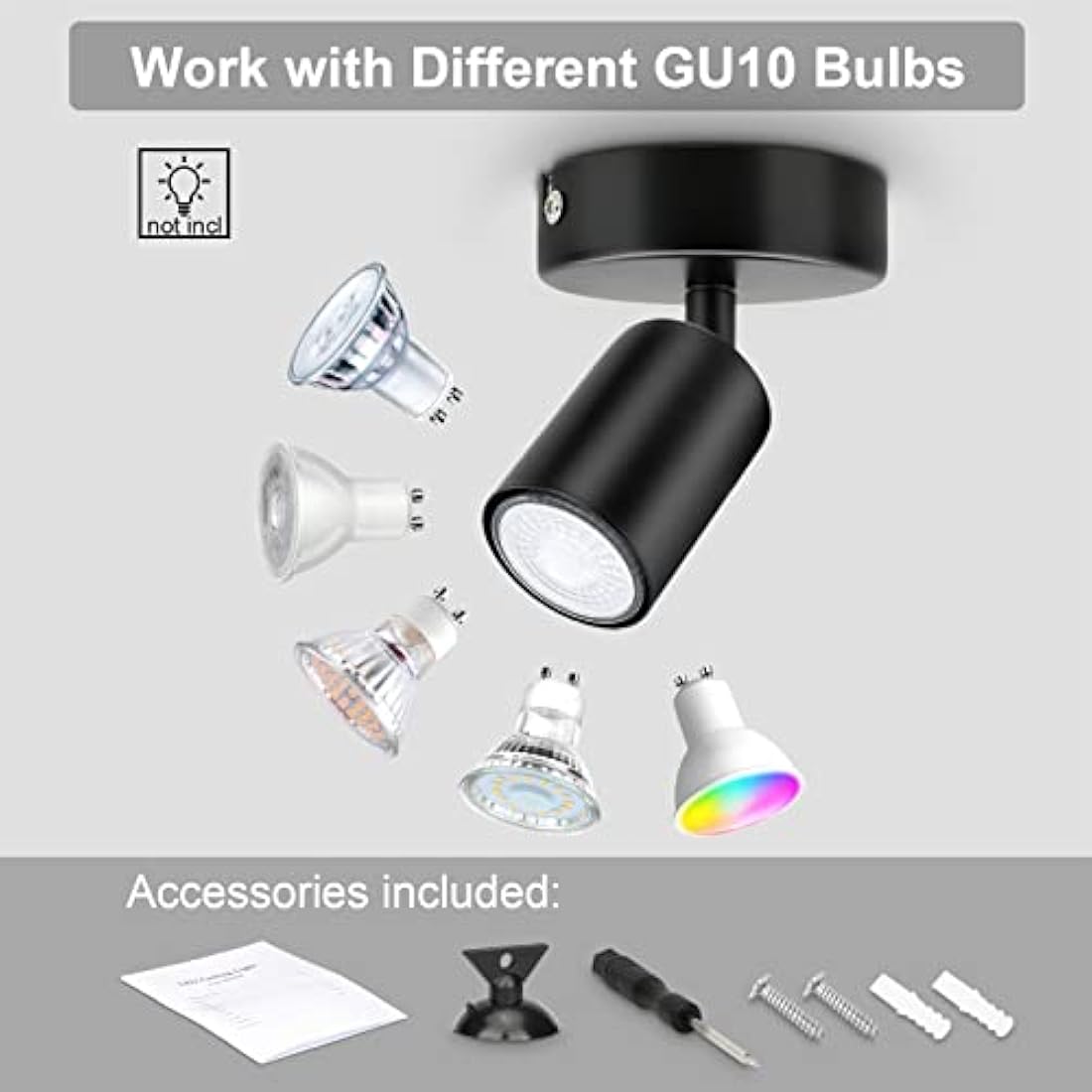 Dehobo Wall Light Spotlight Indoor in Matt Black Adjustable Spot Light with GU10 Socket LED Compatible Industrial Ceiling Wall Spot Light for Kitchen Lounge Bedroom Dining Room
