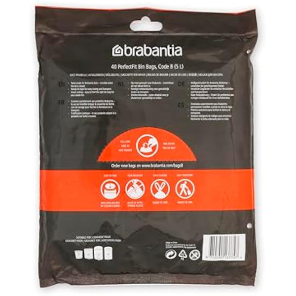 Brabantia PerfectFit Bin Liners Size J (23 Litre), White,115608 Thick Plastic Trash Bags with Tie Tape Drawstring Handles (40 Bag)