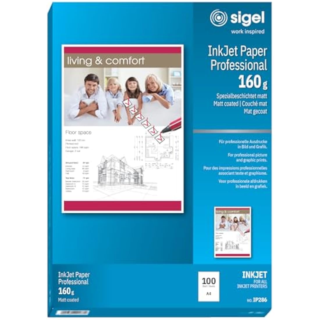 SIGEL IP286 InkJet Paper, coated, White, 160 gsm, A4, 100 sheets
