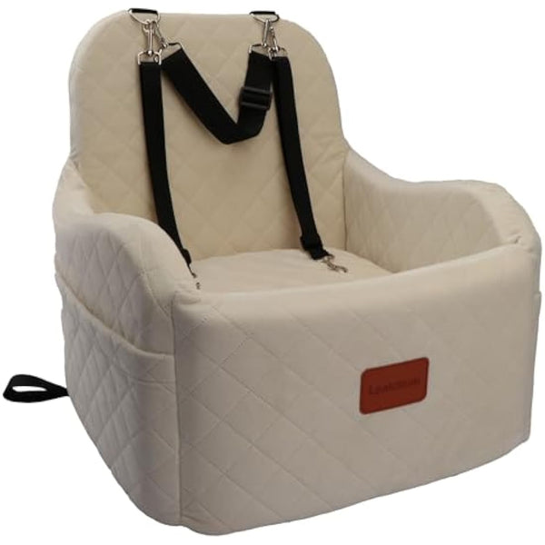 Lealchum Dog Booster Car Seat for Small/Medium Dogs,Puppy Portable Seat for Car with Elevated Cushion,Fully Detachable and Washable Pet Seat with Storage Pockets,Easy to Install (Beige, Medium)