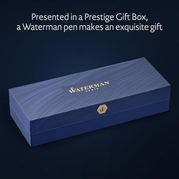 Waterman Expert | Rollerball Pen | Metal & Black Lacquer with Gold trim & Chiselled cap | Fine tip | Black Ink | Gift Box