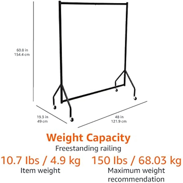 Amazon Basics Heavy Duty Clothes Rail Garment Rail, 1.21 x 1.52 m, Black