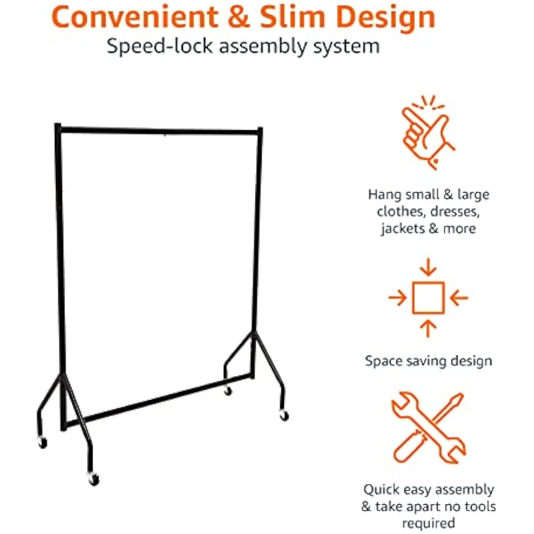 Amazon Basics Heavy Duty Clothes Rail Garment Rail, 1.21 x 1.52 m, Black