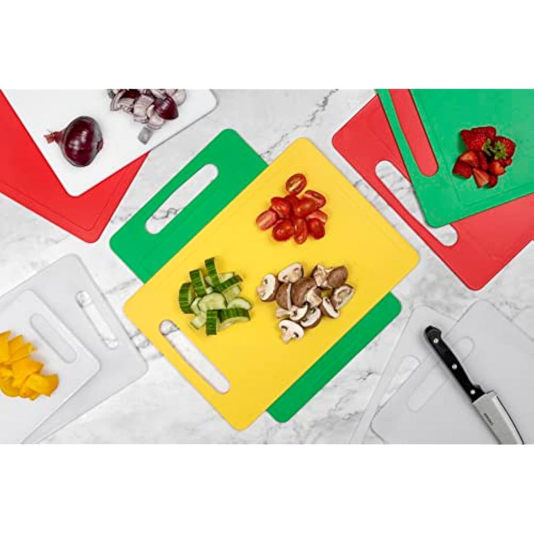 Chef Aid White Chopping Board Twin Pack, Multipurpose Cutting Board with Anti-Slip Surface, Dishwasher Safe with Handles, Large Board Measures 40cm x 30cm, Regular Board 35cm x 25cm