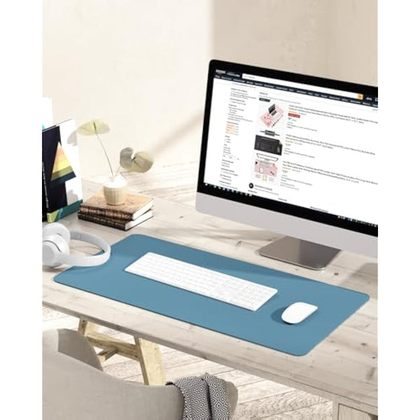 YSAGi Non-Slip Desk Pad, Waterproof PVC Leather Desk Table Protector, Ultra Thin Large Mouse Pad, Easy Clean Laptop Desk Writing Mat for Office Work/Home/Decor (80 x 40 cm, Azure)