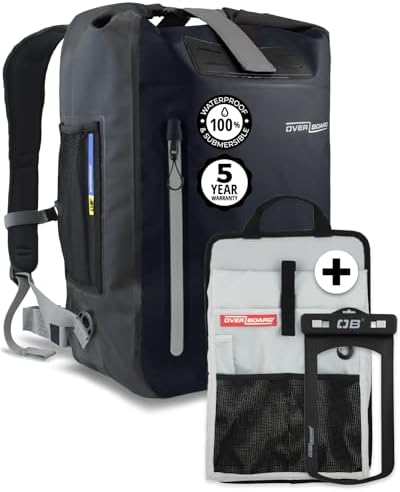 Overboard Explorer Waterproof Backpack Bundle | Roll Top Floating Dry Bag for Kayaking, Beach, Boating, Hiking, Rafting | Includes Waterproof Phone Case and Backpack Organiser