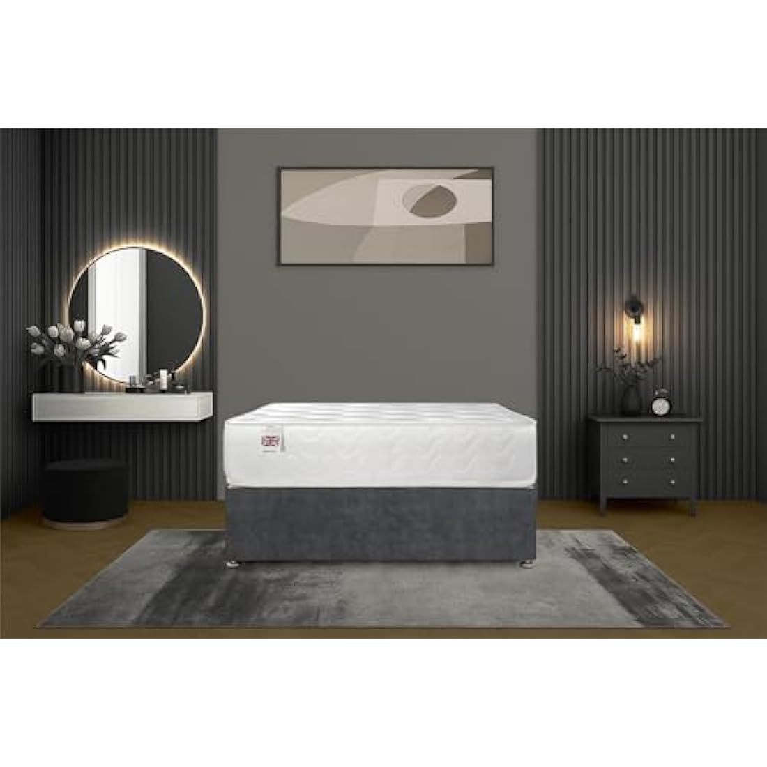 Bed Centre Ziggy Grey Plush Sprung Memory Foam Divan Bed with Mattress – Single (90×190 cm) | No Headboard, No Drawers | UK Made