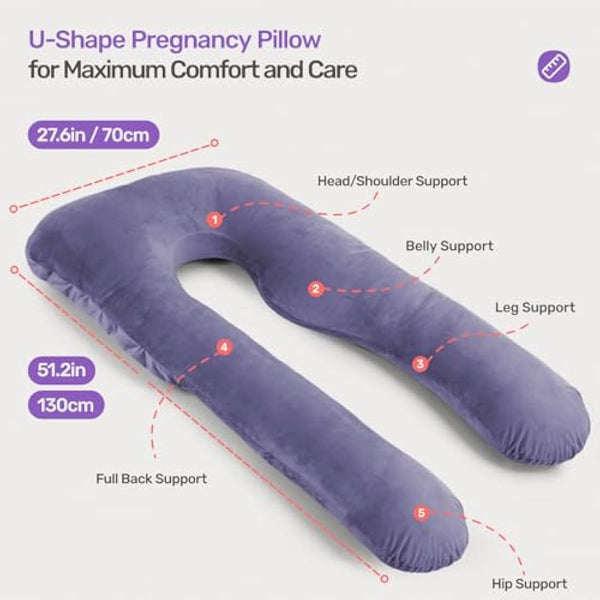 Nuliie Pregnancy Pillow for Sleeping, U Shaped Full Body Pillow Pregnancy Pillows, Maternity Pillow Support for Back, Hips, Legs for Pregnant Women, With Washable Velvet Cover (Purple)