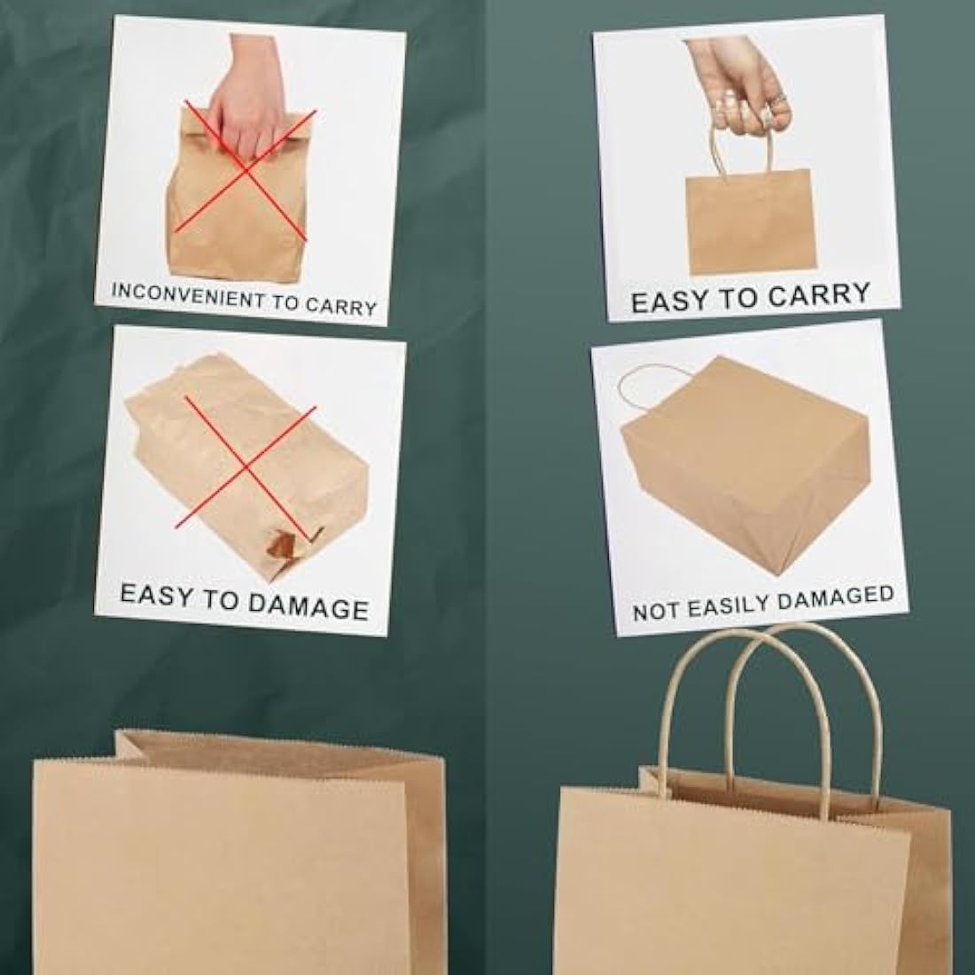 Switory 50pc Small Party Bags with Handles, Brown Gift Bags and Paper Bags for Present to Party Favor, Christian, Thanksgiving, Christmas, Birthday, Wedding, 5.25x3.75x8 Inch