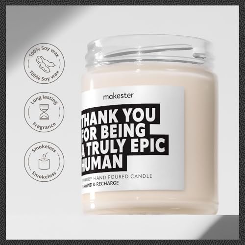 Thank You Gifts - Luxury Soy Wax Candle - Vanilla, Jasmine, Sugared Almond - Makester