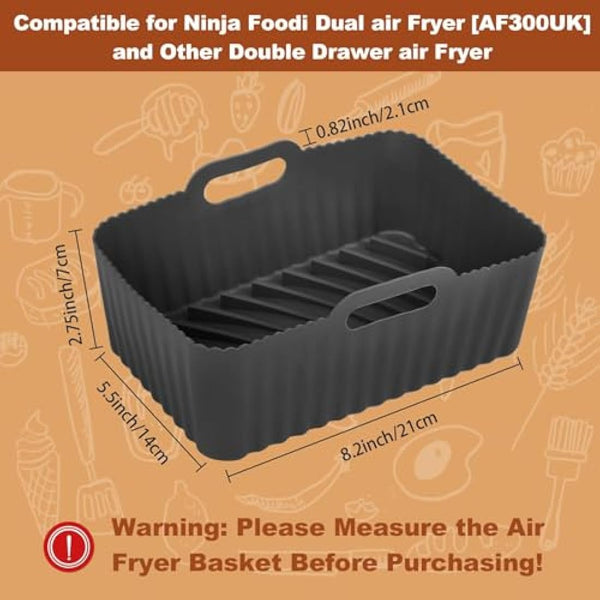 Silicone Air Fryer Liners for Ninja Foodi Air Fryer AF300UK, 2Pcs Ninja Foodi Dual Zone Air Fryer Accessories, Reusable Silicone Dual Basket Air Fryer Liner 7.6L