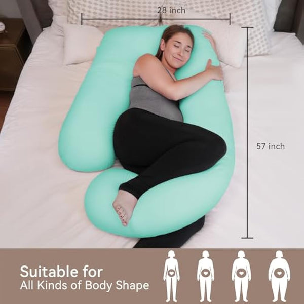 PinkFoggie Cooling Pregnancy Pillow,U Shaped Full Body Pillows for Sleeping Support, 57 Inch Maternity Pillow for Pregnant Women with Cooling Silky Cover,Buttery Soft,Super Breathable for Hot Sleeper