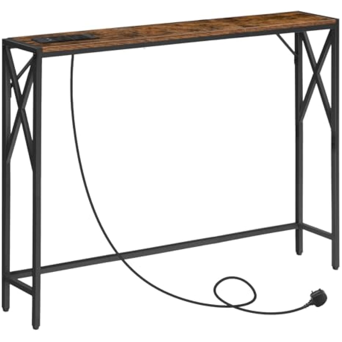 MAHANCRIS Console Table with Charging Station, 100 CM Narrow Sofa Table, Long Entryway Table, Hallway Table with USB Ports, Behind Couch Table with Power Outlets, Rustic Brown ACTHR151KE01N1