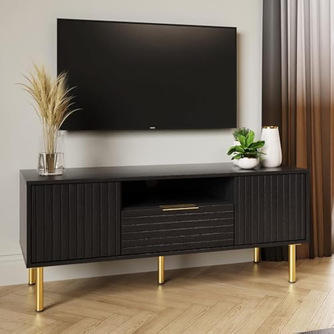 GFW Nervata TV Unit Modern Storage Media Entertainment Living Bedroom Black