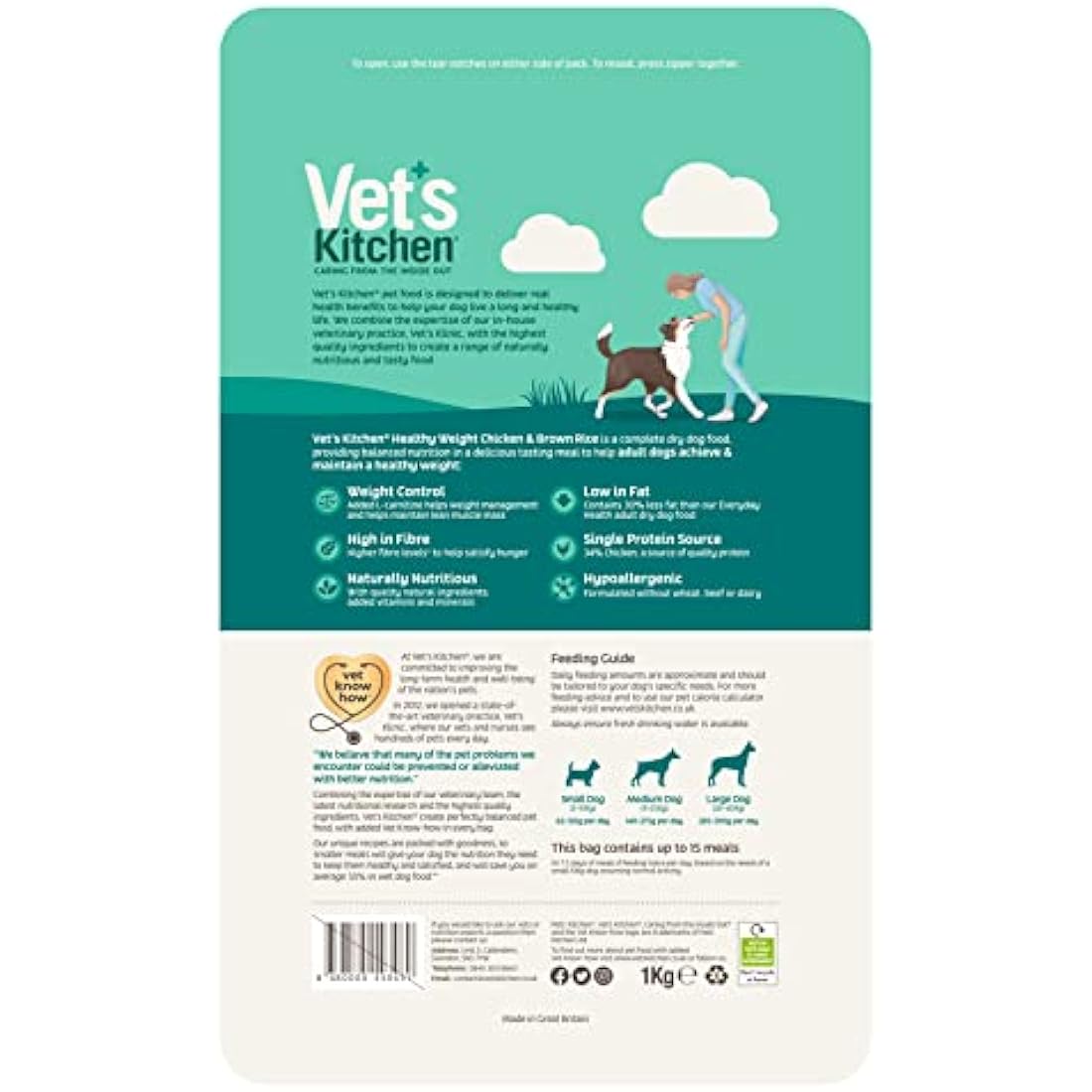 Vet's Kitchen Dry Dog Food Adult Chicken & Brown Rice Healthy Weight 7.5kg