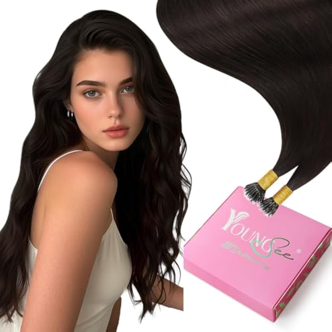 YoungSee 18inch Nano Hair Extensions Real Human Hair Dark Brown Nano Ring Hair Extensions Darkest Brown Everyday Wear Silky Gentle on Hair Natural Look and Feel Pre Bonded Cold Fusion Soft 50S 50g