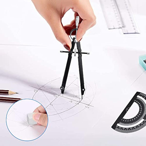 YAANBUNB 6 Pcs Geometry Set Aluminum Alloy Ruler Set Geometry Compass Set Math Ruler Geometry Tool Set Including Ruler, Protractor, Compass and Eraser for School Student Teacher Architects Engineers