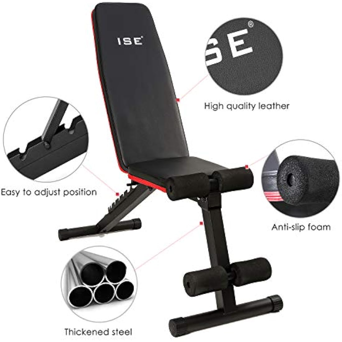 ISE Adjustable Weight Bench Foldable Home Exercise Gym Workout Bench, Training Fitness Backrest Adjustable in 7 Positions, Indoor & Office, SY-5902