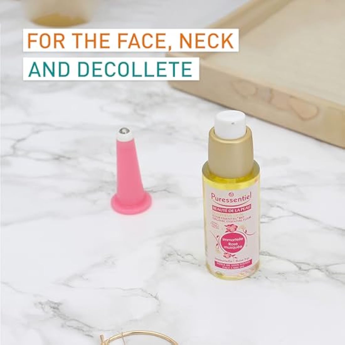 Puressentiel Beautiful Skin Organic Home Lifting Kit - 100% Organic Essential Elixir + 1 Lift VAC Face cupping and Massage ball - Detoxifying, firming, plumping effect, brighter complexion