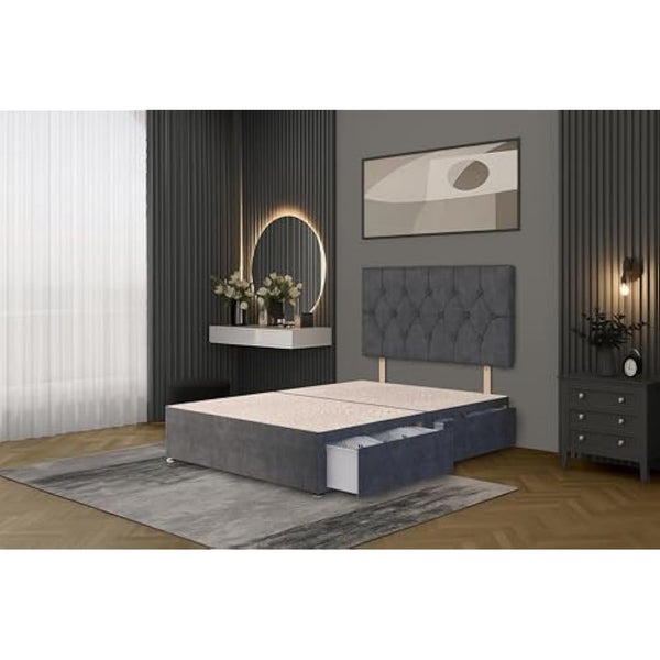 Bed Centre Charcoal Plush Fabric Divan Base Plus Matching Headboard3ft 4ft 4ft6 5ft 6ft (4FT6 (Double))