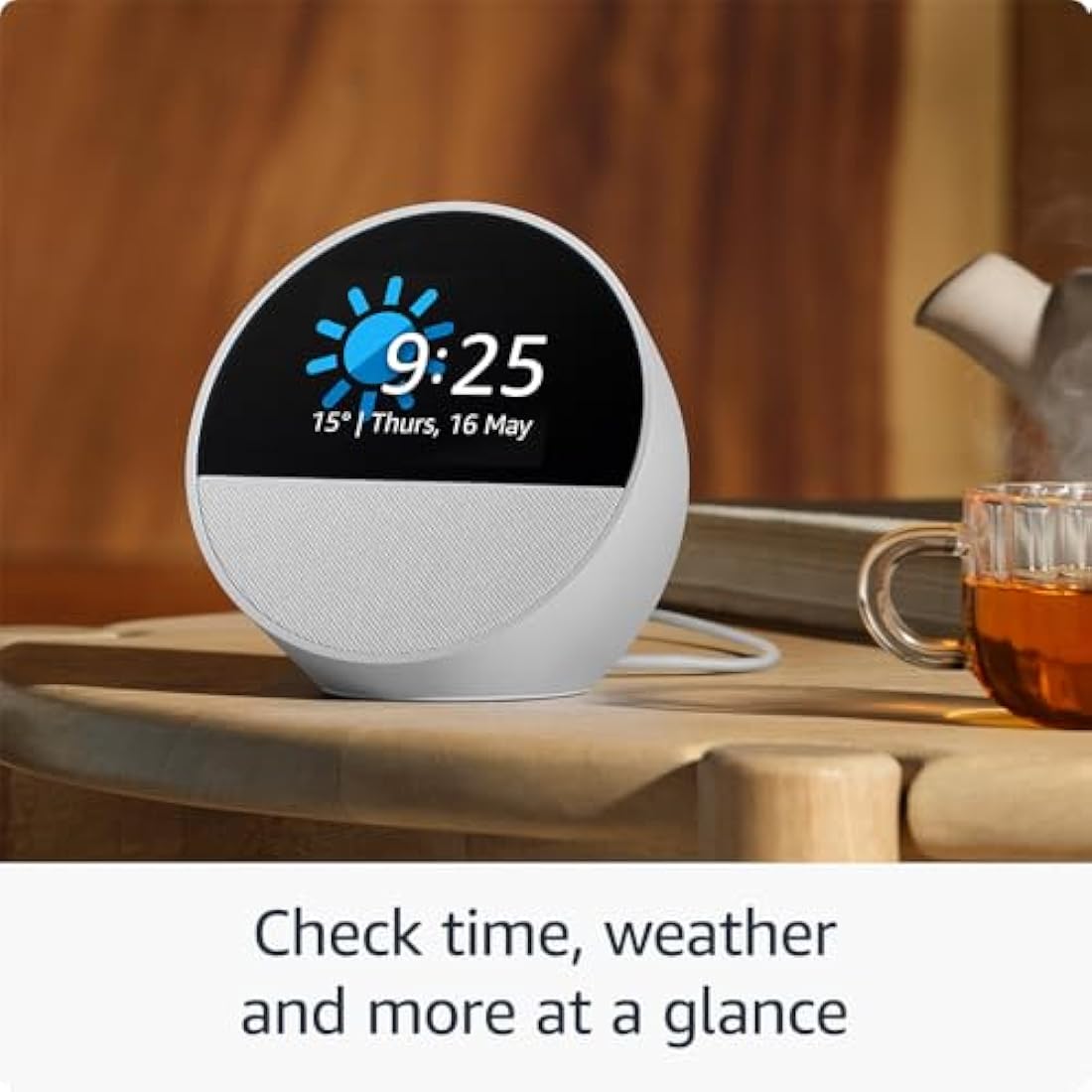 Echo Spot (2024 release), Smart alarm clock with vibrant sound + Alexa, Black