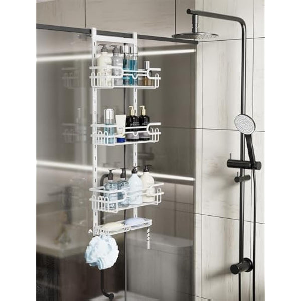 HapiRm Over The Door Shower Caddy - with 2 Soap Holders, 4 Tier Adjustable Hanging Shower Caddy Bathroom Shelf with 22 Hooks, Rustproof Easy Installation Shower Organizer Hanging for Bathroom