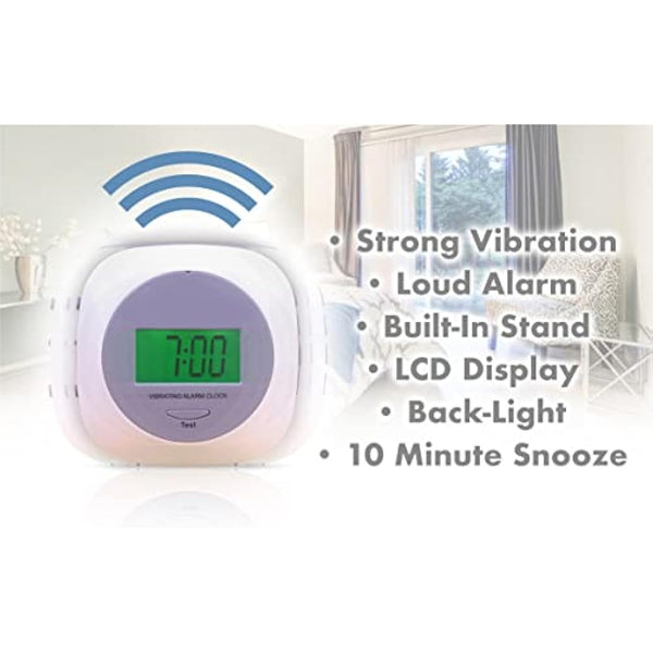Aidapt Vibration Alarm Clock.Hearing Impaired,Deaf,Shift Workers, Don't Disturb Partner,LCD Display,Under Pillow using Strap with Clip,Built in Stand for Desk Mount,Snooze Function,Built in Back Light
