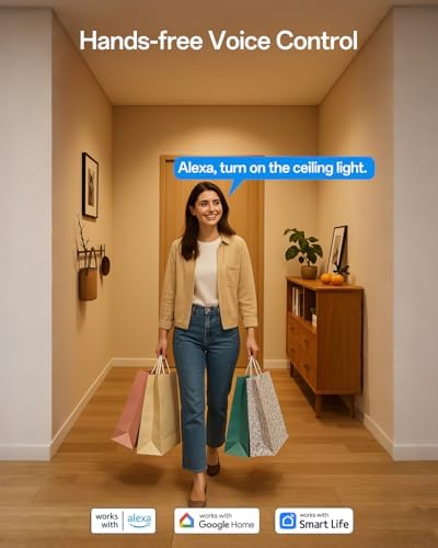 YUNLONG Smart Ceiling Fans with Lights Compatible with Alexa and Google Assistant, Ceiling Fans with Lamps and Remote, Reversible DC Motor, 6 Speed, Dimmable, Memory Function, for Bedroom, Black