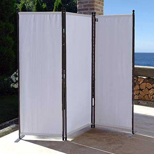 QUICK STAR Paravent 170 x 165 cm Fabric Room Devider Garden 3-Part Patrition Wall Foldable Balcony Privacy Screen White