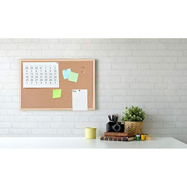 Bi-Office Basic Cork Board, Pine Wood Frame, 90 x 60 cm, brown