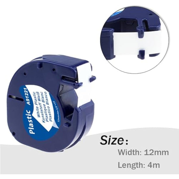 5X Wonfoucs Letratag Label Tape Compatible with Dymo Letratag Refills 12mm x 4m 91221 12267 Black on Clear/White for Dymo LT-100H LT-100T LT-110T QX50 XR 2000 Label Maker