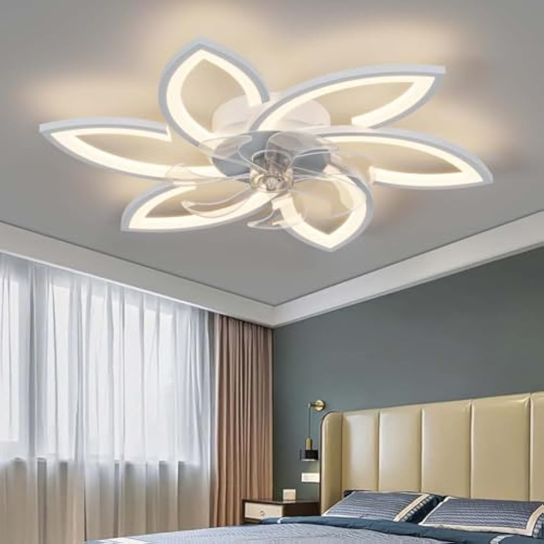YUNZI Mute Ceiling Fan with Light with Remote Control, LED Dimmable Fan Ceiling Lamp, Modern Ceiling Fan Lighting for Living Room Bedroom Office, Adjustable 6 Speeds, White 78CM