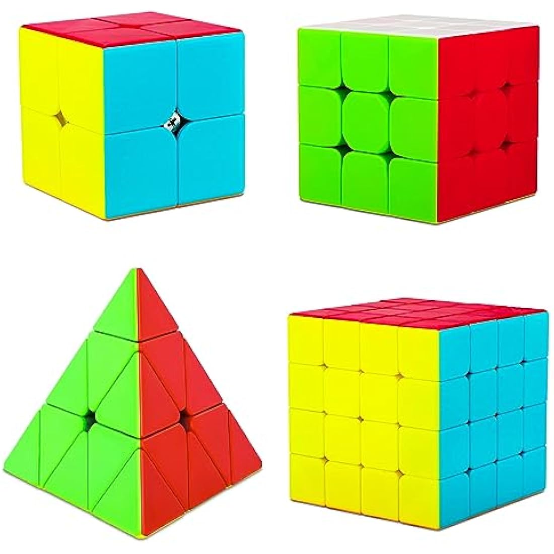Coolzon Speed Cube Set, 4 Pack Stickerless Magic Cube Set 2x2 3x3 4x4 Pyraminx Triangle, Easy Turning 3D Puzzle Cube Games Toy Present for Kids Adults
