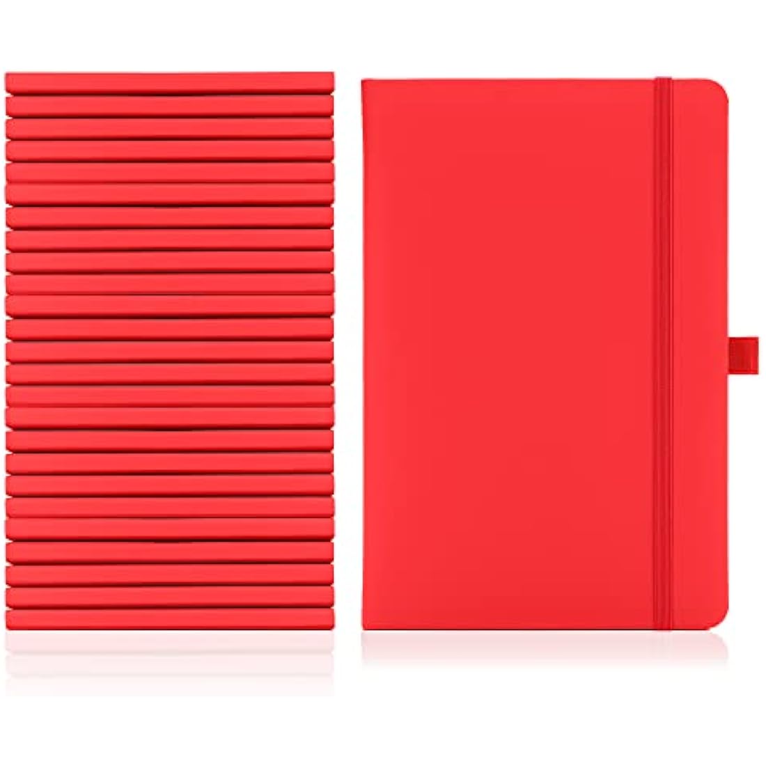 Notes London Notebook Packs 25 x set of A5 Notebook with Lined Pages, Pen Loop and Expandable Paper Pocket Hardback Journal Notepad Note Book Notes Diary Pad (Red)