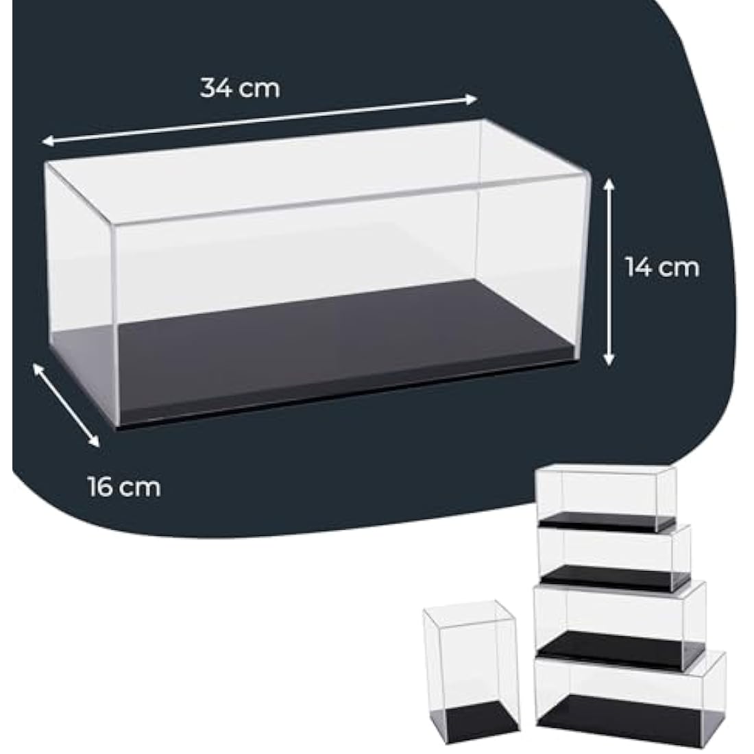 HMF 46800900 Acrylic Display Case for Model Cars / Figures, Various Sizes, Transparent, 34 x 14 x 16 cm