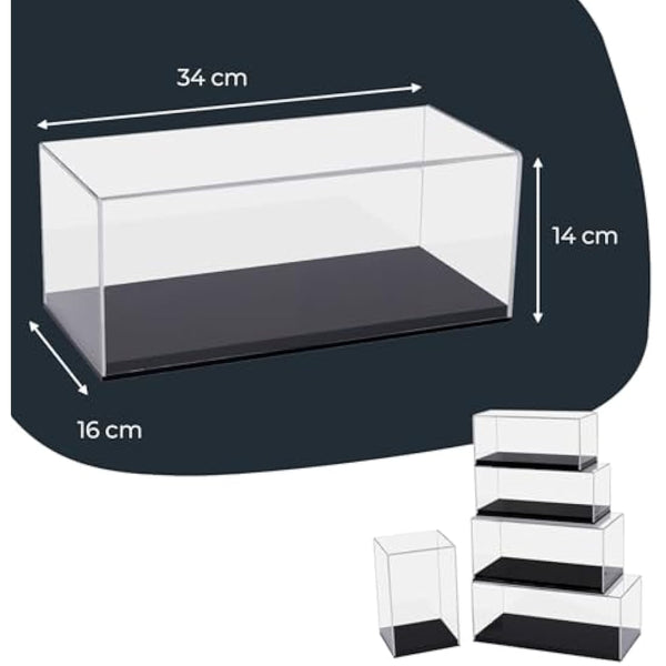 HMF 46800900 Acrylic Display Case for Model Cars / Figures, Various Sizes, Transparent, 34 x 14 x 16 cm