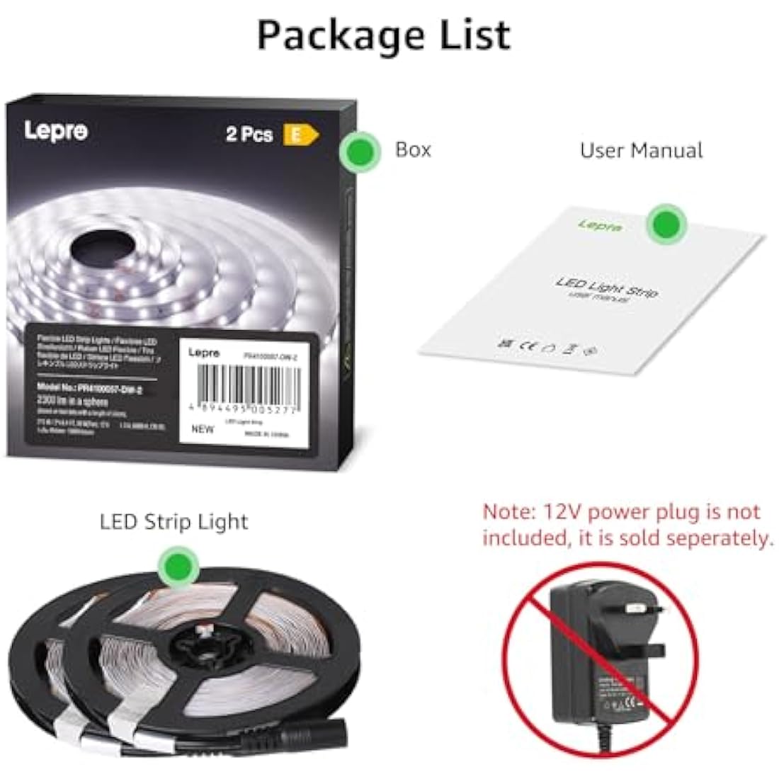 Lepro Bright White LED Strip Light 10M (2x5M), 2x2300lm 6000K LED Tape Light, Stick-on LED Lights for Kitchen Under Cabinet (12V Power Supply Not Included)