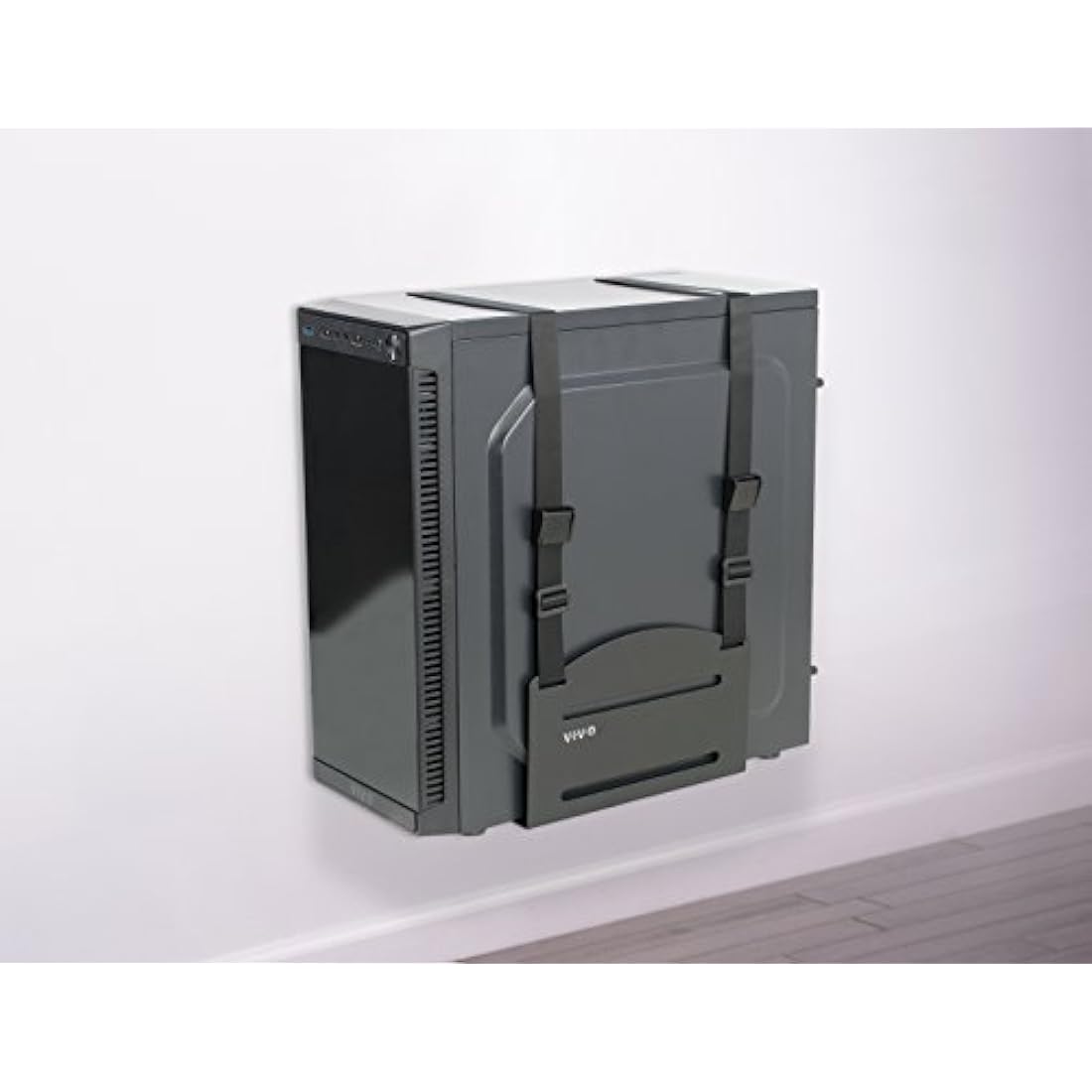 VIVO Universal PC Wall Mount, Adjustable Steel Bracket, Computer Case, Open Frame CPU Strap Holder, Black, MOUNT-PC03V
