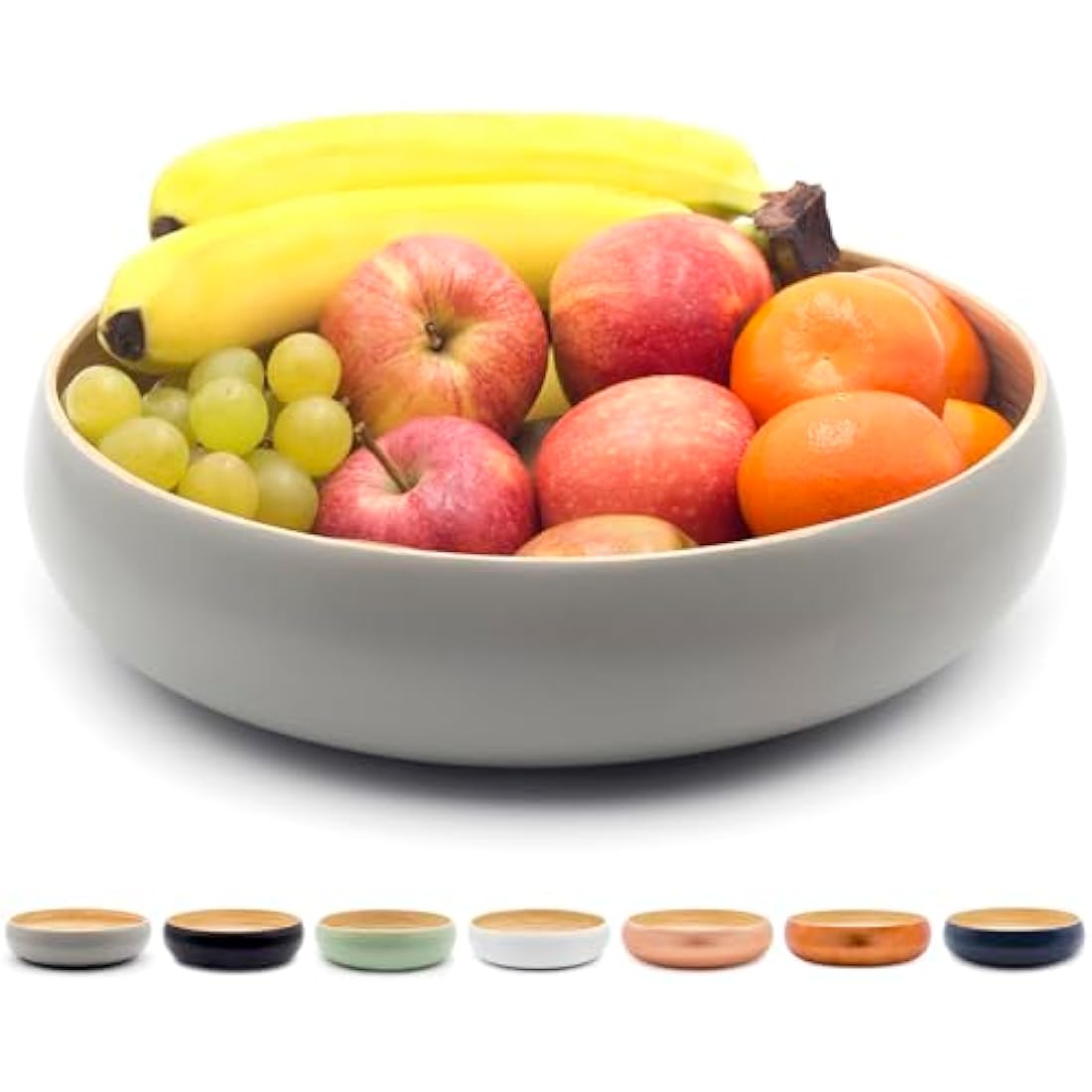 Dehaus® Large Stylish Bamboo Fruit Bowl - 30cm, Grey - Wooden Salad Serving Bowl - Fruit Basket for Kitchen or Bread Basket - Table Centrepiece Decoration - Home & Kitchen Tableware Accessories