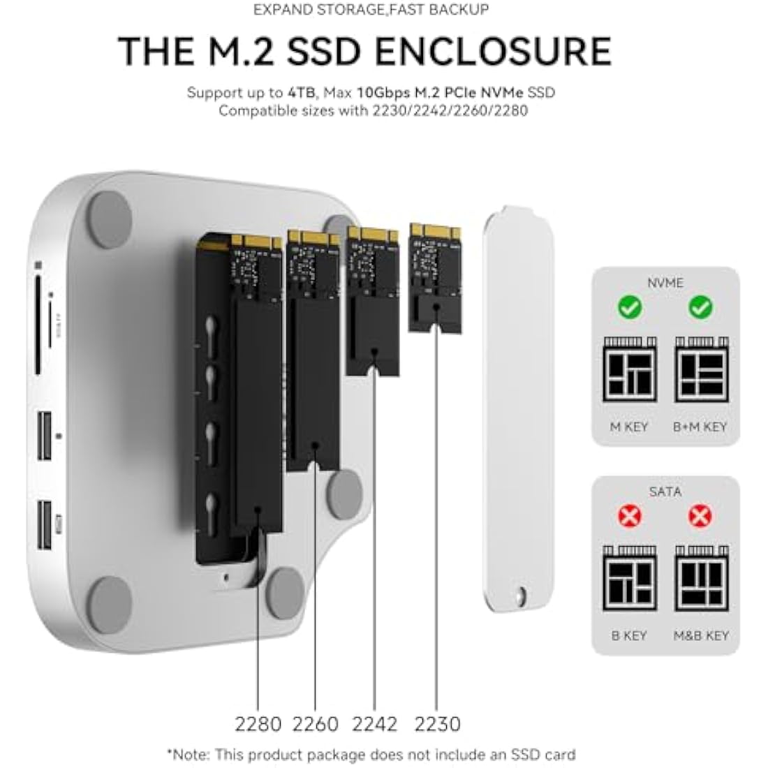 Minisopuru iExpandMate MINI4PRO Mac Mini M4 Dock with 4K@60 HDMI, 4TB M.2 NVMe SSD Enclosure, Mac Mini Hub & Stand for Mac mini M4 and M4 Pro 2024 (TF/SD Solt, 3* USB-A 2.0, Audio) | Silver